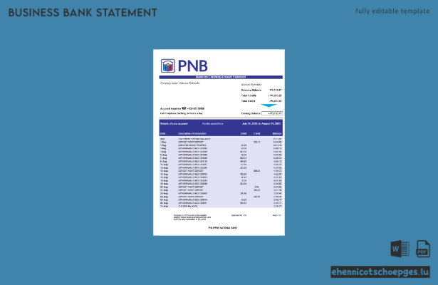 Beispiel für einen Kontoauszug der Philippinischen Nationalbank (Word- und PDF-Datei)